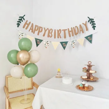תוספות מרווה ירוקה מסיבת יום ההולדת הראשונה גרלנד באנטינג באנר מקלחת תינוק פראי יער יער נושא בלון בעל רקע